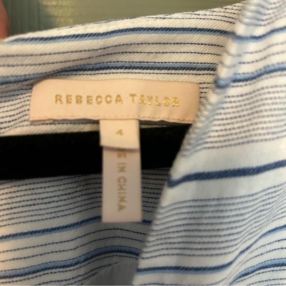Rebecca Taylor Cotton Striped Blue and White Tie Waist Midi Dress - Picture 3 of 5